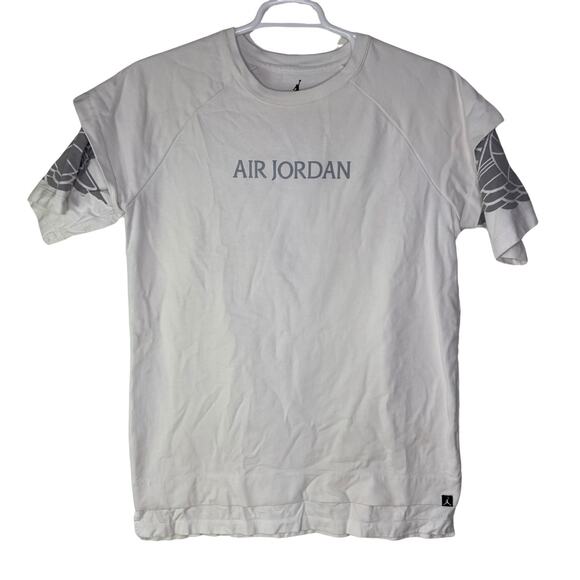 Air Jordan Men's Large White T Shirt Wings Logo Layered Short Sleeve Basketball - Picture 1 of 7